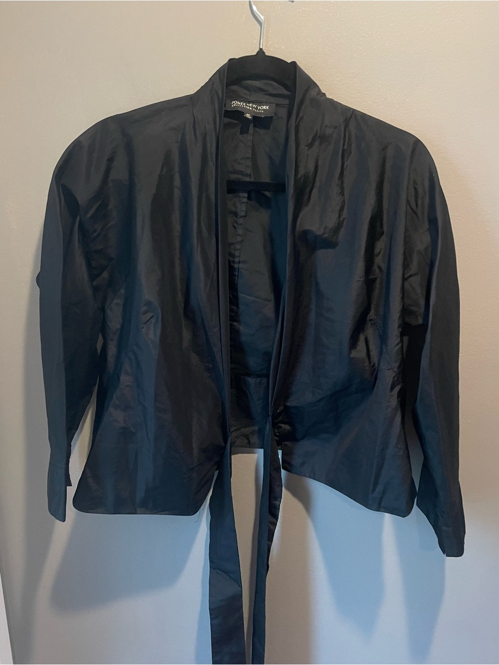 Jones New York Black Open-Front Tie Blazer 100% silk